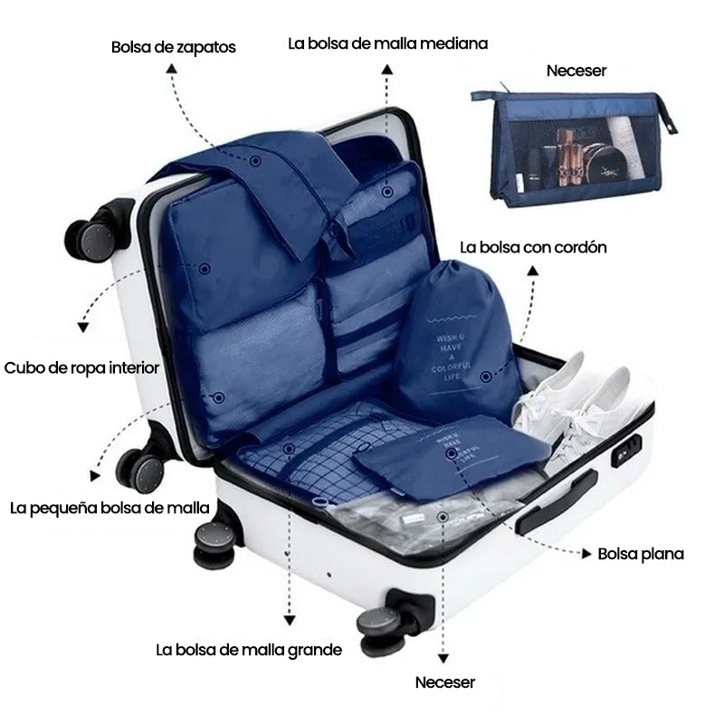 Conjunto de 8 Bolsas Organizadoras para Viaje